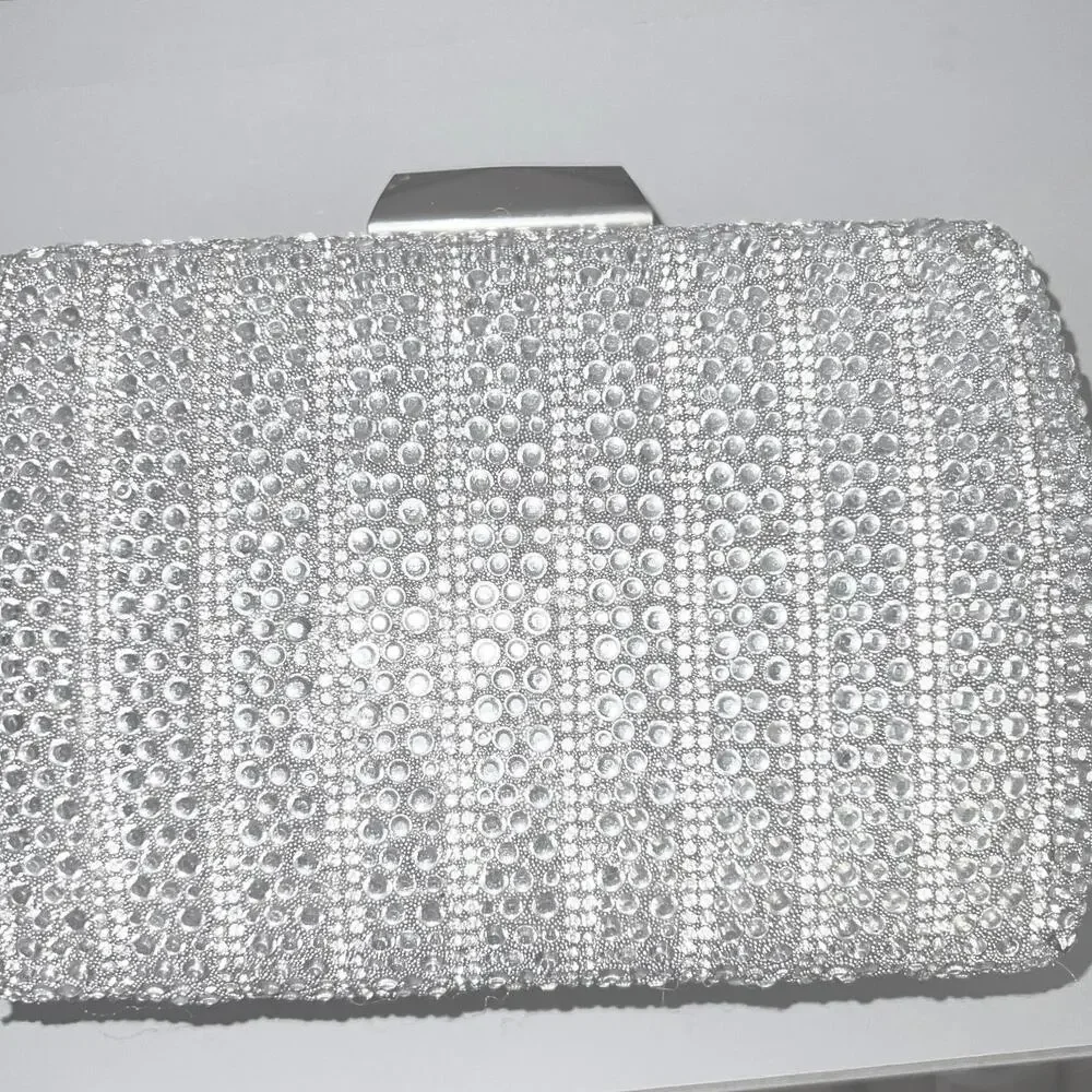 Ranias Collection silver glitter clear rhinestone gold contrast‎ evening clutch